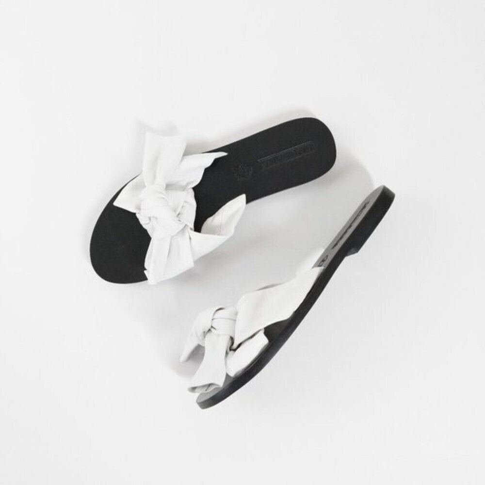 Sol Sana White Knot Bow Slide Sandals